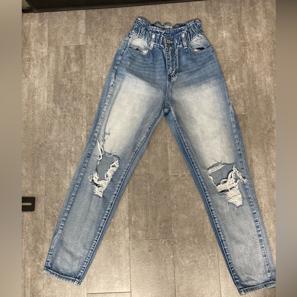 Kancan Women’s Small High-Rise Paper bag waisted Jeans